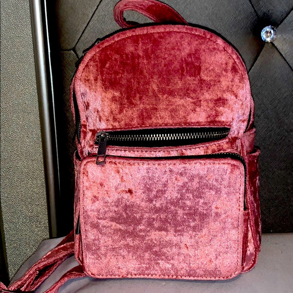 PINK CRUSHED VELVET MINI BACKPACK